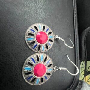 Boho Bohemian Silver-Tone Dangle Drop Earrings Pink Turquoise Gypsy Jewelry
